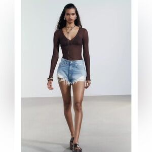 Zara High Waisted Distressed Jean Shorts
